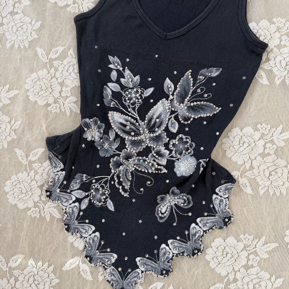 Vintage Y2K M.K.M Designs Butterfly Rhinestone Tank Top Size Small - Picture 2 of 5
